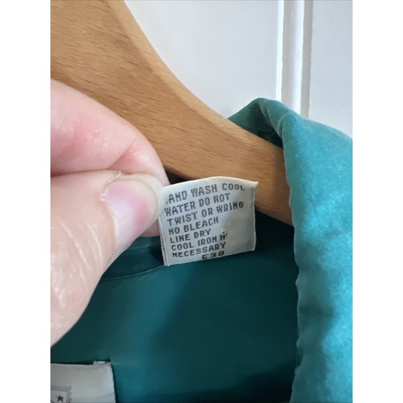 Basic first issue long sleeve shirt VTG women's teal oversized Small 100% Silk - Picture 5 of 9